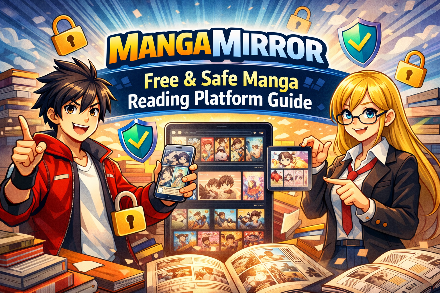 MangaMirror homepage showing trending manga and recent updates